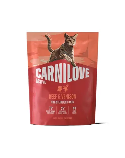 Hrană cu vită și vânat pentru pisici sterilizate CARNILOVE Active Cat Beef and Venison Sterilised 400 g