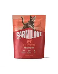 Hrană cu vită și vânat pentru pisici sterilizate CARNILOVE Active Cat Beef and Venison Sterilised 400 g