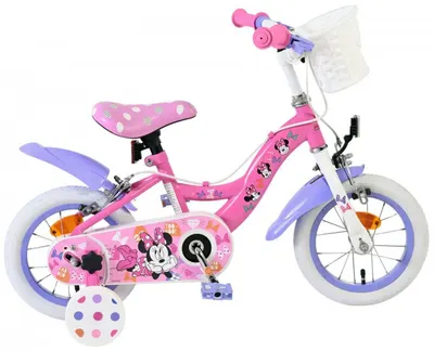 Bicicleta pentru copii EL Minnie Mouse 12 inch, frana de mana pe ambele roti, scaun si ghidon reglabil, spite metalice, roti gonflabile, cosulet pe ghidon