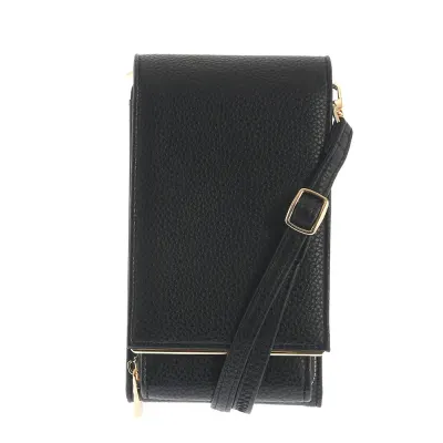 Portofel negru elegant cu textura fina si detalii aurii