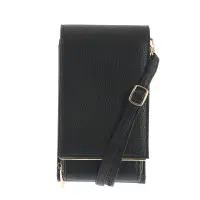Portofel negru elegant cu textura fina si detalii aurii