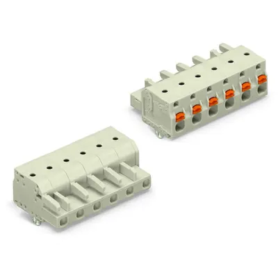 1-conductor female plug; 100% protected against mismating; push-button; Snap-in mounting feet; 2.5 mm²; Pin spacing 7.5 mm; 7-pole; 2,50 mm²; light gray