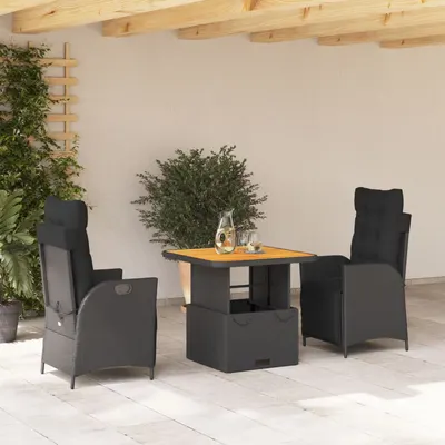 Gossi set mobilier de gradina cu perne, 3 piese, negru, poliratan