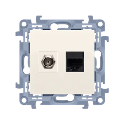 Priza antena tip F + priza RJ45,crem