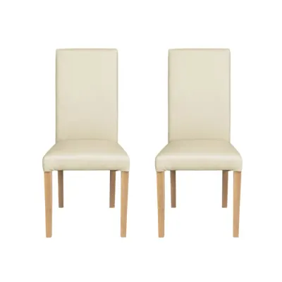 Set 2 scaune living TEO, picioare lemn natur, piele ecologica crem, 46x60x98 cm