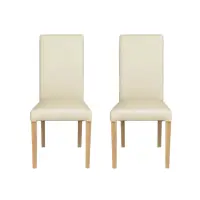 Set 2 scaune living TEO, picioare lemn natur, piele ecologica crem, 46x60x98 cm