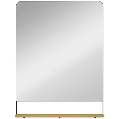 HOMCOM Oglindă de perete 80 x 60 cm cu raft din lemn, oglindă dreptunghiulară modernă cu ramă metalică, negru | Aosom Romania