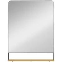 HOMCOM Oglindă de perete 80 x 60 cm cu raft din lemn, oglindă dreptunghiulară modernă cu ramă metalică, negru | Aosom Romania