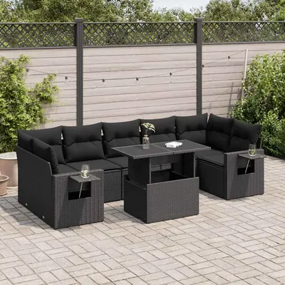 Gossi set mobilier de gradina cu perne, 8 piese, negru, poliratan