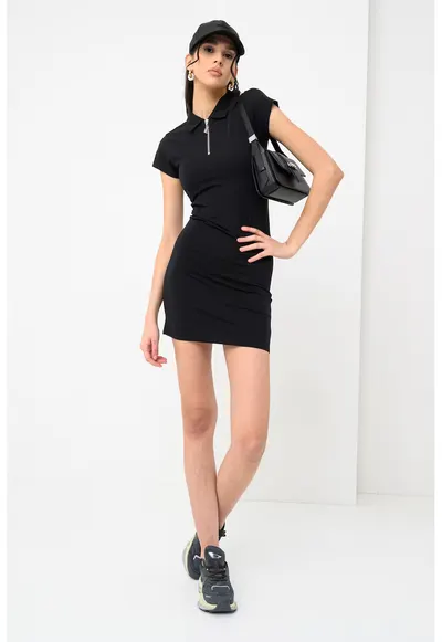 Rochie mini cambrata cu fermoar - Negru
