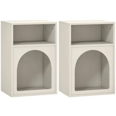 HOMCOM Set de 2 noptiere, noptieră cu compartimente deschise, design arcuit, 40 x 30 x 60 cm, crem | Aosom Romania