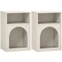 HOMCOM Set de 2 noptiere, noptieră cu compartimente deschise, design arcuit, 40 x 30 x 60 cm, crem | Aosom Romania