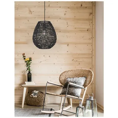 Lampa suspendata GRIFFIN Negru Paper Negru Fabric Wire & Baza LED E27 1x12 Wat 230 Volt IP20 Fara bec