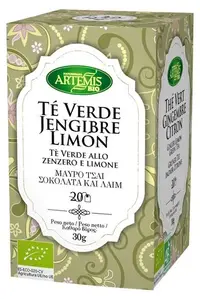 Ceai verde bio cu ghimbir și lămâie, 20 pliculețe filtrante, Artemis Bio