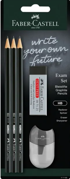Set de creioane Faber-Castell 1111 - HB,3 piese, cu radiera si ascutitoare