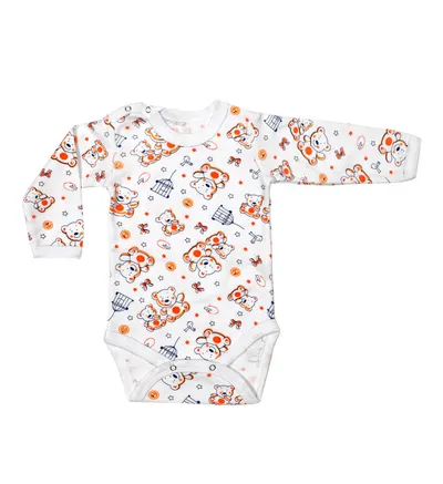 Body 4 capse maneca lunga RB07 alb/imprimeu ursuleti, Rombaby | 9/12 luni