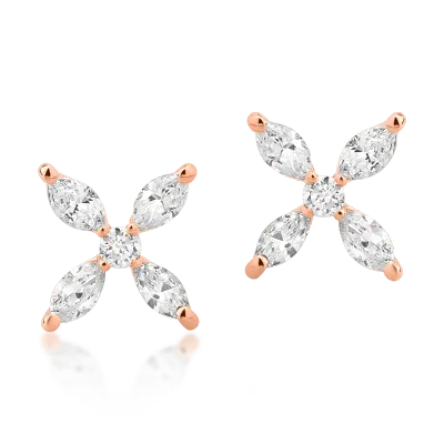 Cercei din aur roz cu diamante marquise si rotunde de 0.53ct