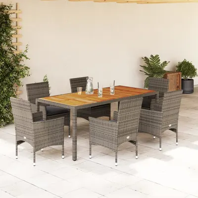 vidaXL Set mobilier grădină cu perne 7 piese gri poliratan/lemn acacia