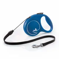Lesa retractabila Flexi, cu fir, albastra, lungime 5 m, pentru caini cu greutate de pana la 20 kg