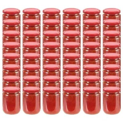 vidaXL Borcane din sticlă pentru gem, capac roșu, 48 buc., 230 ml