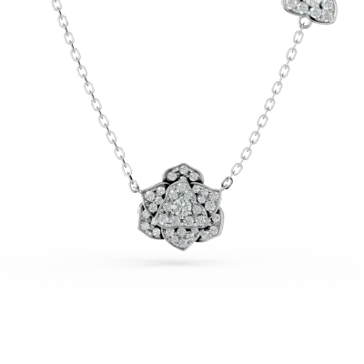 Lant cu pandantiv floare din aur alb cu diamante de 0.5ct