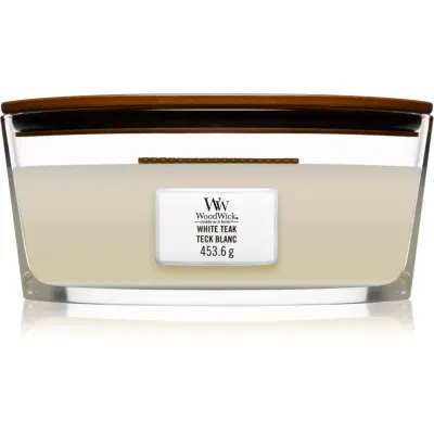 Woodwick White Teak lumânare parfumată cu fitil din lemn (hearthwick) 453.6 g