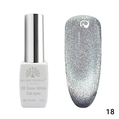 Oja semipermanenta, Snow White, 3D Cat Eye, Global Fashion 8ml, 18(FARA TPO) Engros