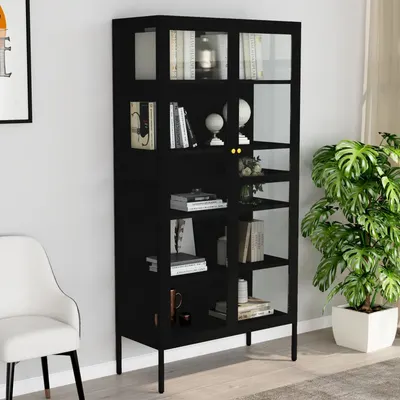 Gossi vitrina, negru, 90x40x180 cm, otel si sticla securizata