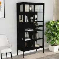 Gossi vitrina, negru, 90x40x180 cm, otel si sticla securizata