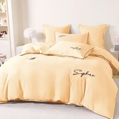 Lenjerie pat dublu, Finet Soft Touch cu Broderie, 6 piese, Crem