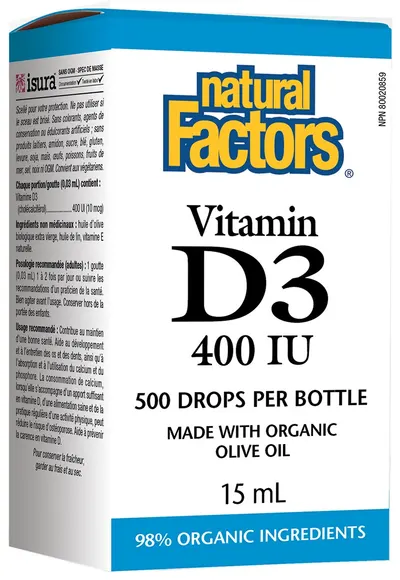 VItamin D3, 400 IU, 15 ml, Natural Factors