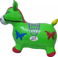 Calut de sarit gonflabil Novokids Jumping Donkey cu Sunete si lumini, Dimensiuni 55X50X25 cm, Pentru interior si exterior, Maxim 50 kg, Verde