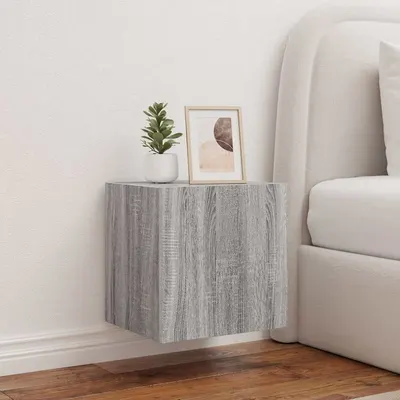 vidaXL Comodă TV de perete cu lumini LED, gri sonoma, 40,5x35x40 cm