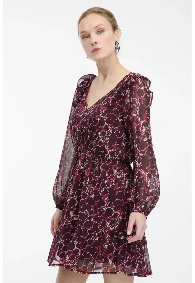 Rochie scurta cu decolteu in V si model - Violet tyrian