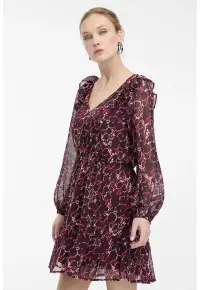 Rochie scurta cu decolteu in V si model - Violet tyrian