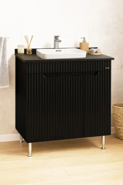 Set Baza front MDF si Lavoar seria 633, montat, 80 cm, negru