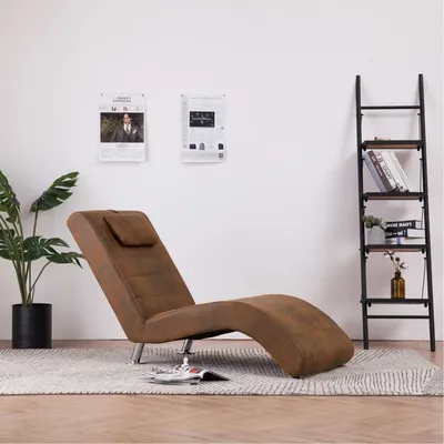vidaXL Șezlong cu pernă, maro, piele întoarsă artificială