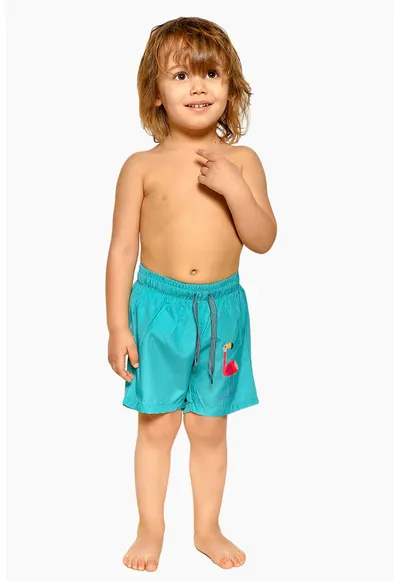 Pantaloni scurti de baie cu talie ajustabila - Albastru aquamarin