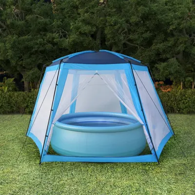 vidaXL Cort de piscină, albastru, 590x520x250 cm, țesătură