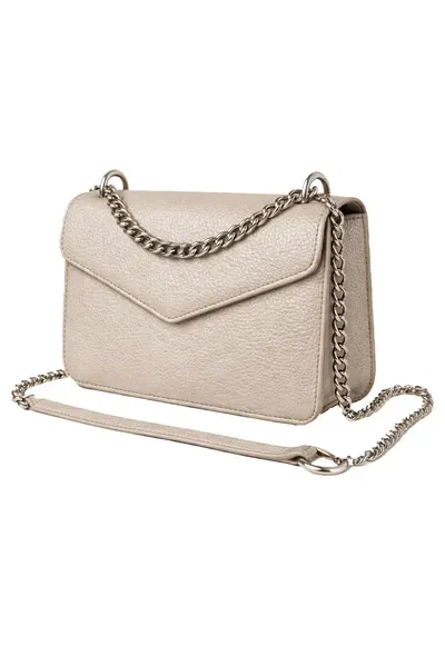 Geanta crossbody din piele naturala texturata Moons - Argintiu