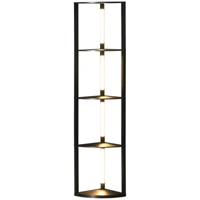 Lampa de Podea LED cu Rafturi, Lampa Moderna Independenta de Colt pentru Camera de Zi cu Lumina Alba Calda Reglabila, Negru HOMCOM | Aosom Romania