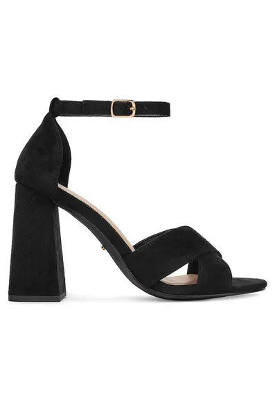 Sandale dama - toc clasic - material textil - negru