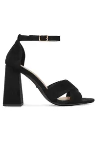 Sandale dama - toc clasic - material textil - negru