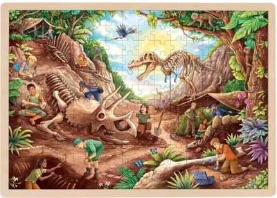 Puzzle din lemn pentru copii Goki - Fosile de dinozauri, 96 piese