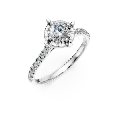 Inel de logodna din aur alb cu un diamant central de 0.35ct si diamante de 0.16ct