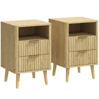 HOMCOM Set de 2 noptiere, noptiere cu 2 sertare și compartiment deschis, colțuri rotunjite, 40 x 40 x 61 cm, stejar | Aosom Romania
