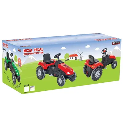Tractor cu pedale pentru copii, Pilsan Mega Green, cu scaunel reglabil, claxon, sarcina maxima admisa 60 kg, dimensiune 53.5 x 114 x 64 cm