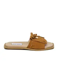 Papuci de piele intoarsa cu logo - Maro nisip/Caramel