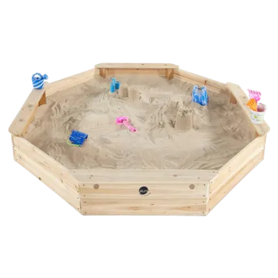 Cutie hexagonala din lemn pentru nisip Giant 150x150 cm, cu bancute si prelata