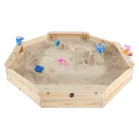 Cutie hexagonala din lemn pentru nisip Giant 150x150 cm, cu bancute si prelata